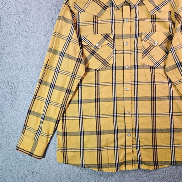 Wrangler Western Cowgirl Shirt Women XL Snap Button Long Sleve Yellow Plaid - Picture 2 of 12